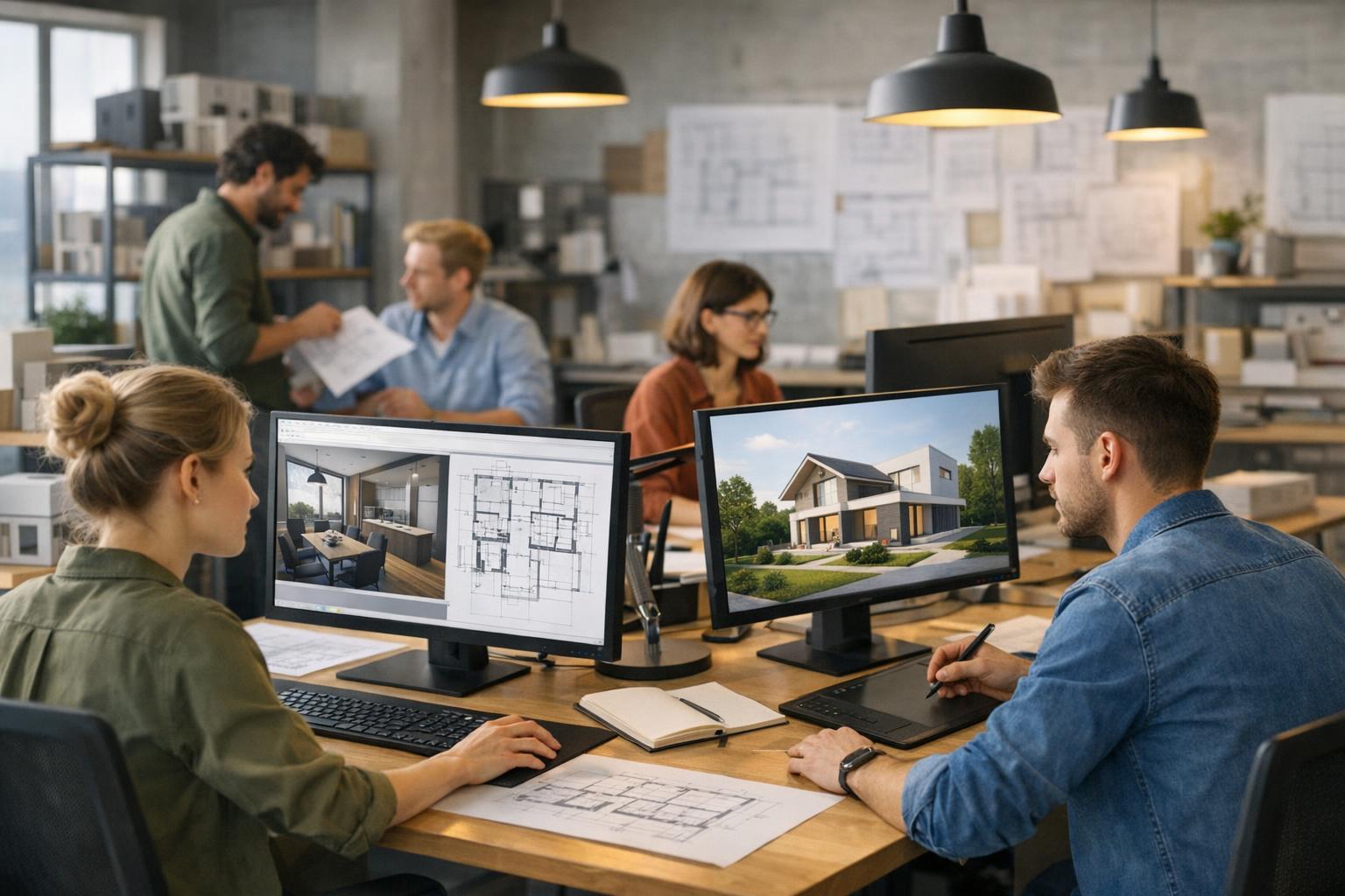 opis zdjęcia: nowoczesne biuro projektowe przy komputerach